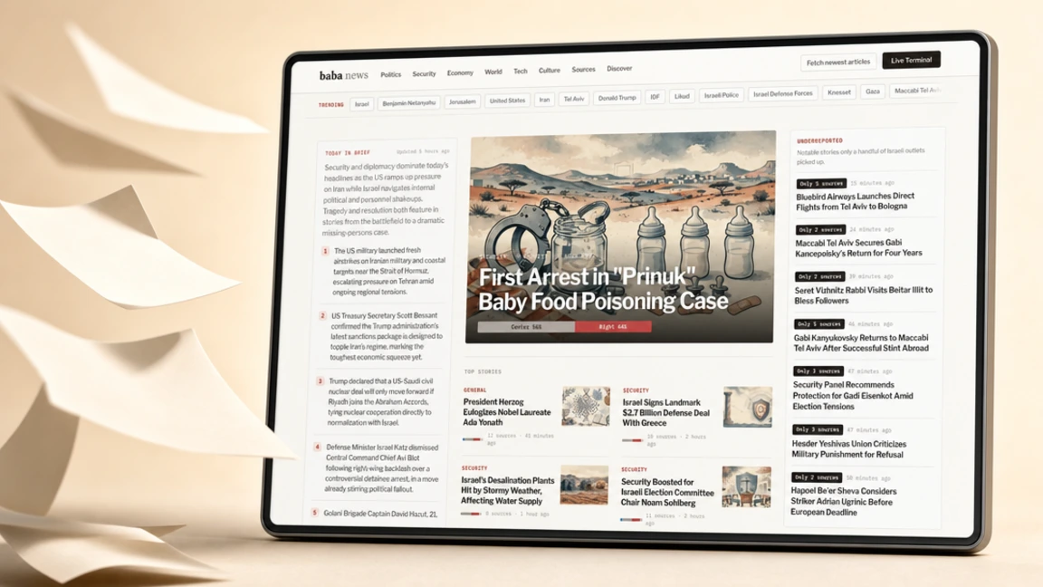 The baba News homepage with newspaper pages flowing into it